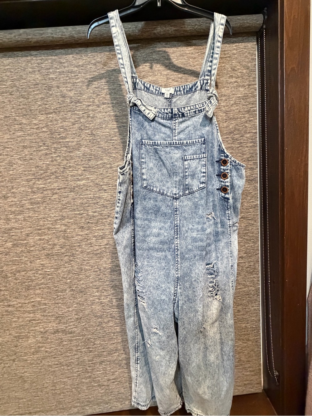 easel Distressed Light Blue Acid-Wash Denim Overalls